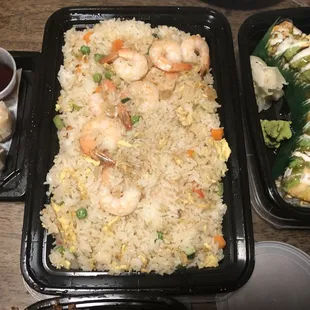 Gyoza, shrimp fried rice and an ultimate dragon roll