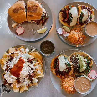 Adobada (Marinated Pork) Torta, Adobada (Marinated Pork) Chips, and asada Taco Combo