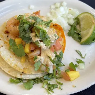 This is the shrimp taco. You can see how small the taco is next to the slice of lime