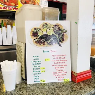 Taco Menu