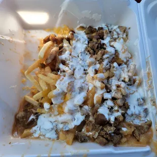 Chile cheese fries with sour cream