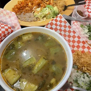 Mexican Meatball Soup and Camarones a la Diabla