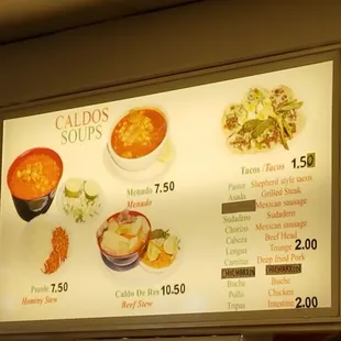a menu for soups and soups