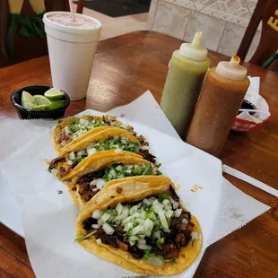 three tacos and a drink