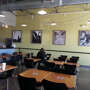 nice seating area and cool photos on the wall