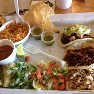 The taco plate! Barbacoa, Al Pastor, and chicken.