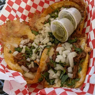 a taco in a basket on a table