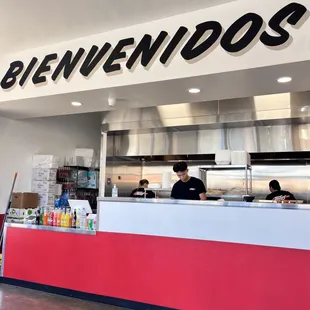 a view of a restaurant counter