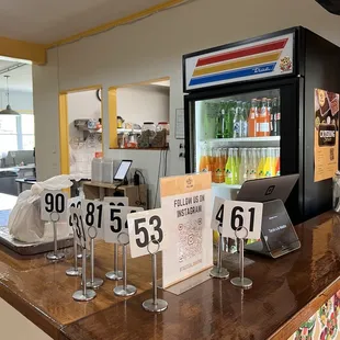 a counter with drinks