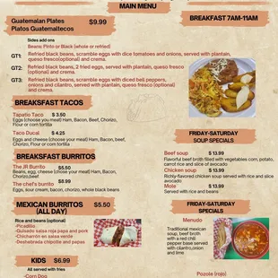 a menu for a mexican restaurant