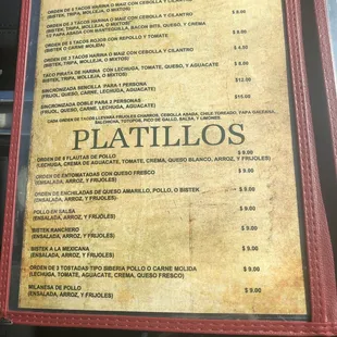 menu