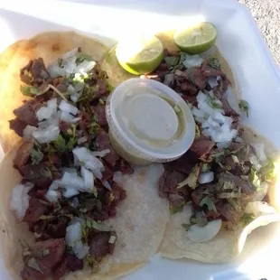 Carne asada tacos with green chili