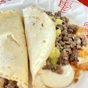 Asada tacos with quesadillas cheese and mild green salsa!