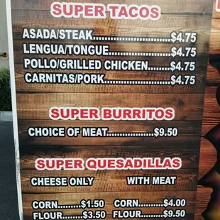a menu for a mexican restaurant