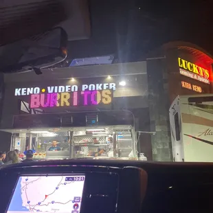 a view of a restaurant at night