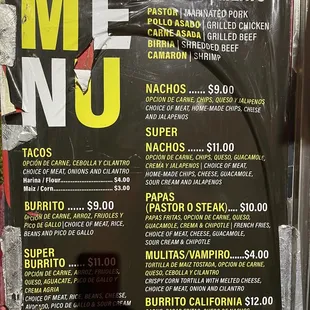 a menu for a mexican restaurant