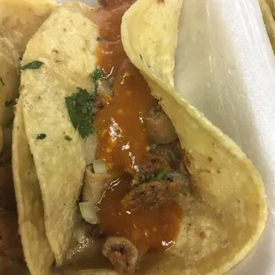 a close up of a taco