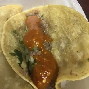 a close up of a taco