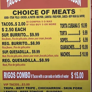 Current menu