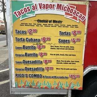 Truck menu