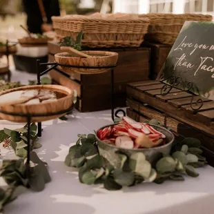 a table with a variety of food