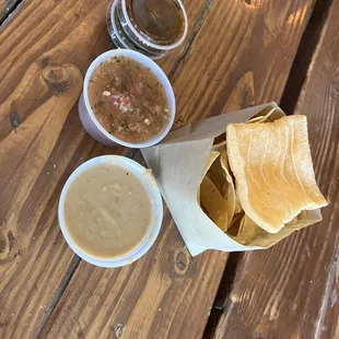 Chips, salsa, and bean dip