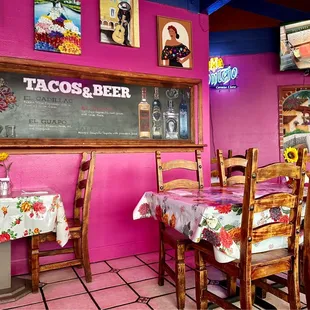 tables and chairs in a mexican restaurant