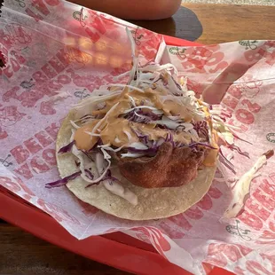 Fish taco, beer battered