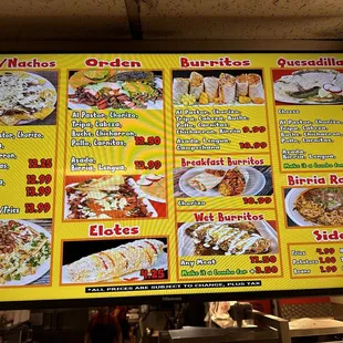 Great authentic menu.