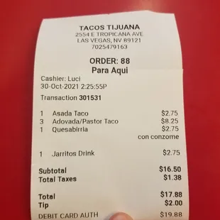 Total for a lunch plus a drink.