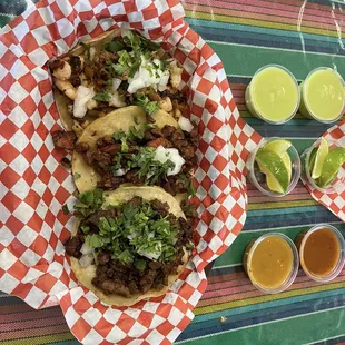 Carne Asada Taco, Al Pastor Taco, Camaron Taco