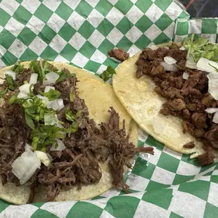 Cabeza Taco and Carne Asada Taco