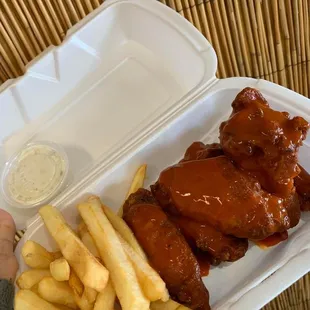 chicken wings and french fries