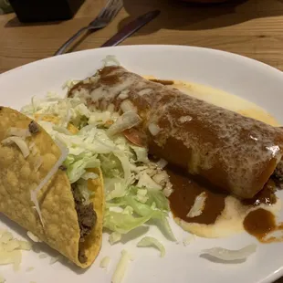 Seniors shredded beef taco and enchilada
