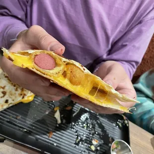 Corn dog quesadilla
