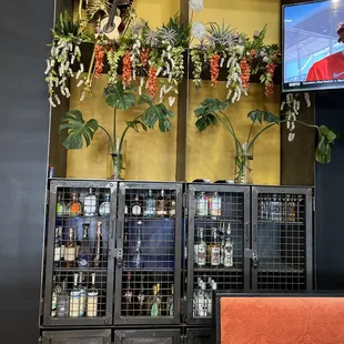 a bar with a television in the background