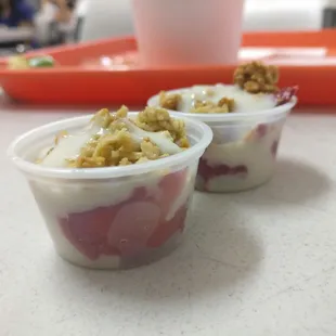 Complimentary strawberries and cream, compliments of the bionico shop set up next to Tacos Arandas.