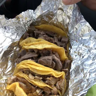 Tacos de Lengua (Beef Tongue) and Tacos de Buche (Belly)