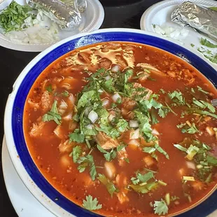 Menudo with hominy and all fixings
