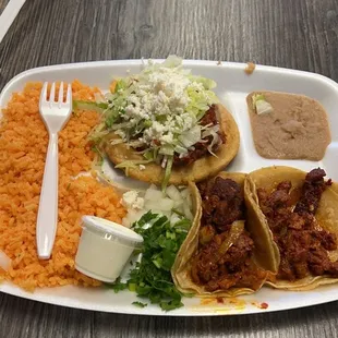 2 Tacos, 1 Sope, and Arroz y Frijoles Plate