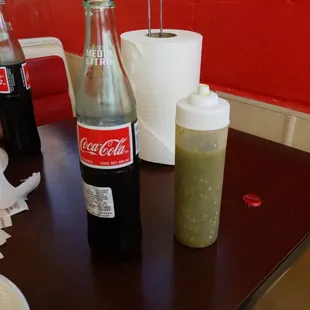 Really great tasting green sauce and of course a coke.