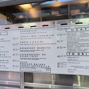a menu on a food truck