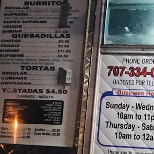 a menu for a mexican restaurant