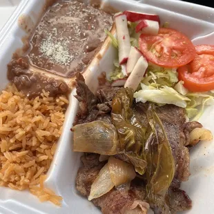 This was my order and was delicious! Carne asada plate. Add some of their salsas and the flavor is magical!