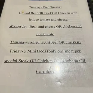 Menu back cover
