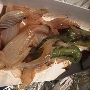 Grilled onion with grilled serrano pepper