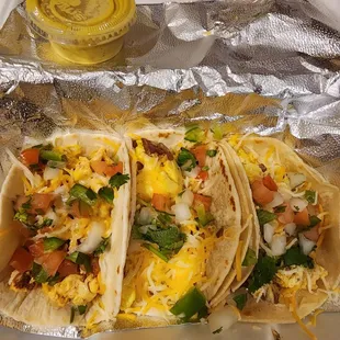 Breakfast Tacos (Chorizo, Bacon, Steak)