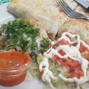 Steak quesadilla and chicken taco