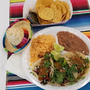 3 taco sampler plate (chicken, steak, pork)