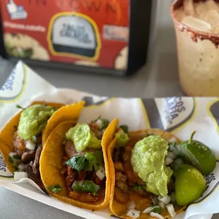 Delicious tacos. Delicious margarita! Love this little taco joint!